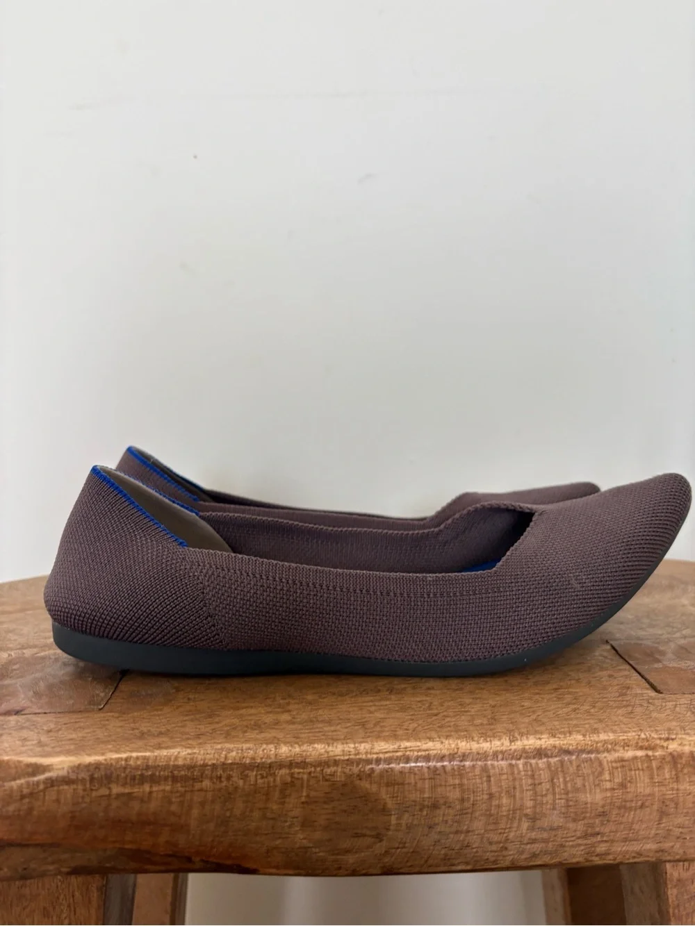 Rothy’s Pointed-Toe Flats Taupe Blue Trim Size 8